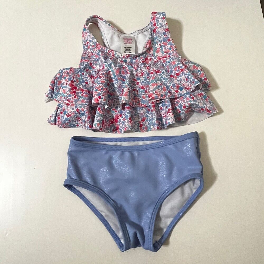 RuffleButts Flounce Bikini Swimsuit Sparkle Shimmer On Girls Size 12-18 Months